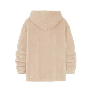 Felpa con cappuccio in peluche beige oversize da uomo vista dal retro con morbida trama in pile