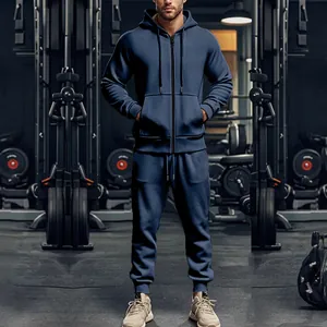 Tuta sportiva da uomo blu con felpa con cappuccio e zip per fitness e corsa