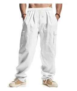 Pantaloni cargo bianchi larghi da uomo con coulisse in vita e tasche laterali