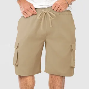 Pantaloncini Cargo Casual da Uomo Vestibilità Comoda Vita con Coulisse Tinta Unita Lunghezza al Ginocchio per Palestra Sport Estate