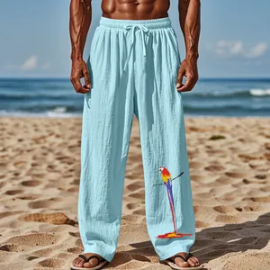 Pantalon décontracté bleu clair pour homme avec un imprimé graffiti perroquet artistique