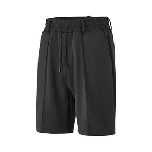Breathable black men's sports shorts with elastic drawstring waist for fitness and casual wear.