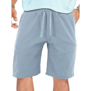 Trendy loose summer sports shorts for men in light blue with drawstring waist