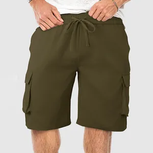 Pantaloncini cargo casual verde oliva da uomo con vita elasticizzata