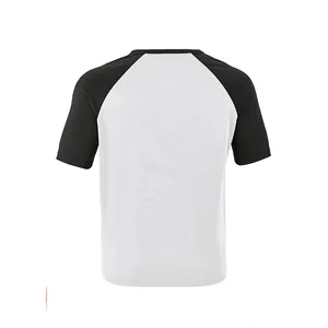 Trendy black and white color block raglan short sleeve casual henley shirt back view