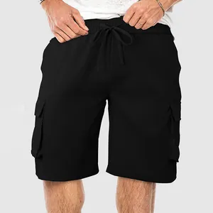 Pantaloncini cargo neri casual da uomo con coulisse in vita per fitness e corsa estivi