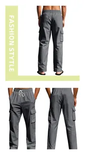 Pantaloni cargo grigi traspiranti da uomo con tasche multiple e coulisse regolabile in vita