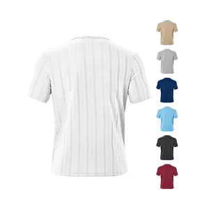 Stylish men's V-neck ribbed short sleeve T-shirt displayed in white and multi-colors.