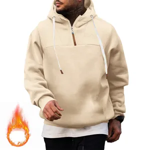 Heren hoodie met halve rits en trekkoord in beige voor casual outdoor sportstijl