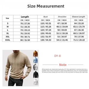 Detaillierte Größentabelle für Herren-Rollkragenpullover mit CM- und Zoll-Angaben