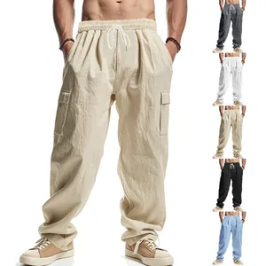 Pantaloni Cargo Casual da Uomo in Stile Americano Sottili Traspiranti Vestibilità Comoda Multitasche Tinta Unita Coulisse Parte Inferiore per Uomo