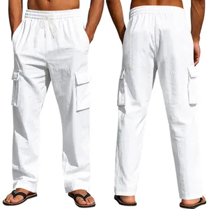 Pantaloni cargo bianchi da uomo, vestibilità ampia con tasche multiple e lacci