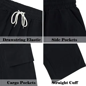 Pantaloni cargo neri traspiranti da uomo con tasche multiple e coulisse in vita