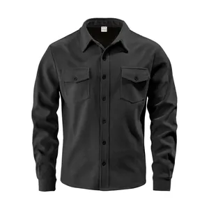 Classic men's dark grey corduroy work shirt jacket with two chest pockets for autumn
