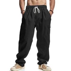 Stylish men's black loose-fit cargo pants with elastic waist and side pockets
