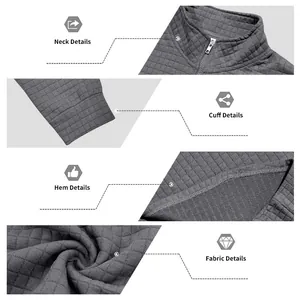 Vue détaillée du sweat-shirt pour homme à carreaux jacquard avec col demi-zippé.