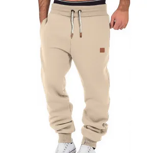 Men's classic autumn winter warm joggers in khaki breathable leisure sweatpants for daily