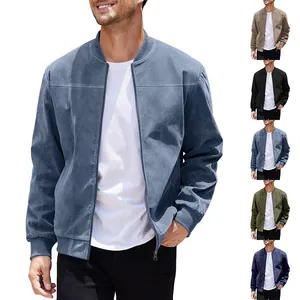 Detail view showing multiple color options for men's faux suede bomber jacket styles.