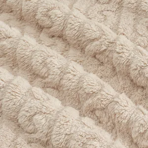 Macro detail of soft beige jacquard double-sided fleece fabric texture for hoodies