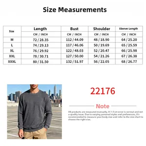 Detailed size chart for men's round neck jacquard sweatshirt with CM and INCH measurements