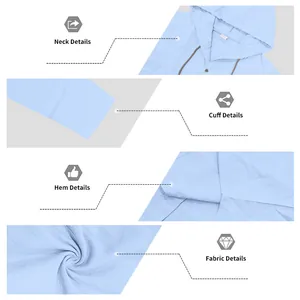 Detail views of linen hooded shirt showing neck, cuffs, hem and fabric texture
