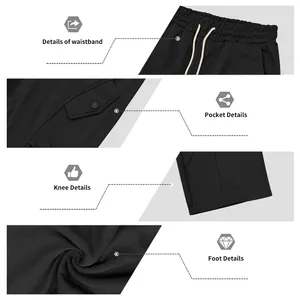 Dettagli della vita, della tasca e del tessuto dei pantaloni sportivi neri da uomo