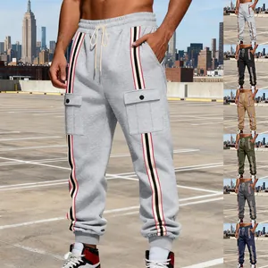 Pantaloni cargo da uomo in pile termico con strisce laterali alla moda e tasche