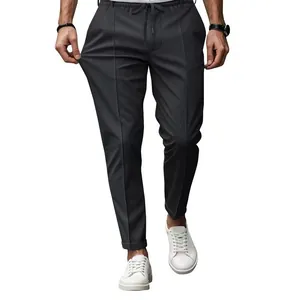 Pantaloni sportivi casual grigio scuro da uomo, gamba dritta, vita con coulisse