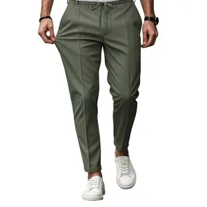 Pantaloni sportivi casual verde oliva da uomo, gamba dritta e vita con coulisse.