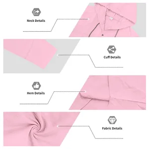 Close-up details of pink linen hooded shirt showing neck, cuff, and fabric texture