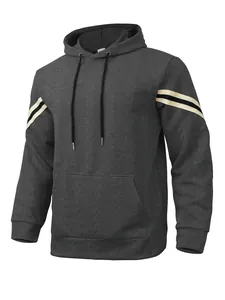Detail view of heavyweight jacquard hoodie with leaf pattern and striped arm bands