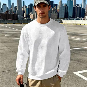 Weißes Herren-Sweatshirt mit Rundhalsausschnitt und Jacquard-Gitterstruktur