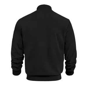 Back view of a premium men's black suede bomber jacket with ribbed cuffs and hem