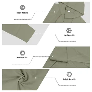 Close-up detail of a men's solid color linen hooded shirt showing neck and fabric
