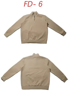 Front and back view of men's khaki heavy jacquard half-zip knit sweater for casual business