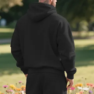 Vue arrière du sweat à capuche noir oversize pour homme, vêtement de sport d'hiver épais