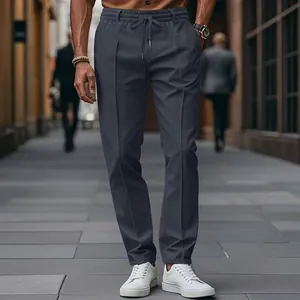 Pantalon décontracté gris anthracite pour homme, coupe droite et taille élastique à cordon