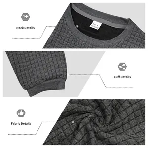 Detailansicht Herren-Sweatshirt mit Rundhalsausschnitt und grauer Jacquard-Waffelstruktur.