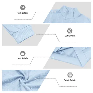 Viste macro dettagliate di collo, polsini, orlo e tessuto della felpa in maglia jacquard