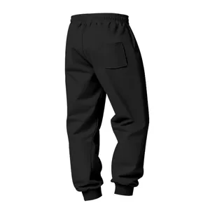 Rear view of heavy black joggers for men showing back pocket and ribbed cuff details
