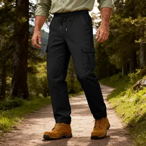 Men's outdoor hiking cargo pants, quick-dry windproof pants in forest setting