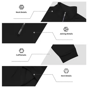 Detailansicht von Kragen, Manschette und Saum eines schwarzen Sweatshirts mit Reißverschluss