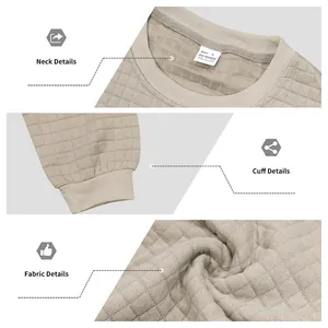 Detailansicht des Herren-Sweatshirts mit Waffelstrick, Stoffstruktur, Ausschnitt und Bündchen