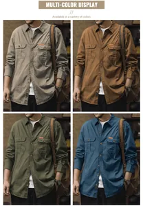 Chemises de travail cargo à manches longues pour hommes disponibles en quatre couleurs