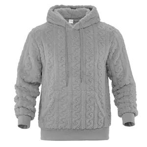 Sweat à capuche en polaire grise pour homme avec motif torsadé et poche kangourou d'hiver