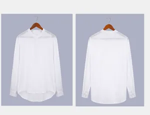 Detailed front and back views of white long-sleeve cotton linen Henley shirt for men