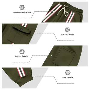 Dettagli di vita, tasche cargo e polsini a costine dei pantaloni sportivi verdi