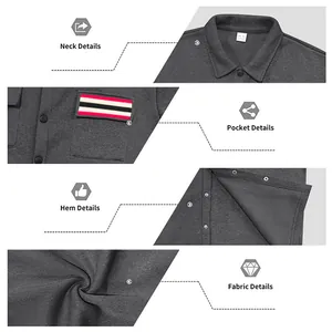 Detaillierte Nahaufnahmen einer Herren-Freizeitjacke mit Kragen, Tasche und Stoff.
