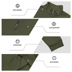 Makro-Detailansicht der Merkmale des olivgrünen Herren-Sweatshirts mit Reißverschluss