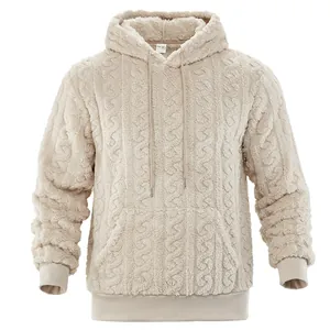 Sweat à capuche en polaire Sherpa beige pour homme avec motif torsadé et cordon serrage